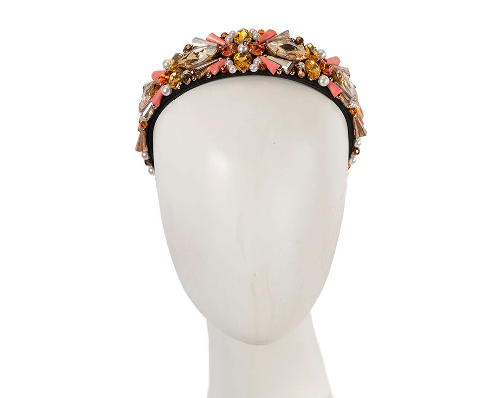 Coral crystal headband by Cupids Millinery